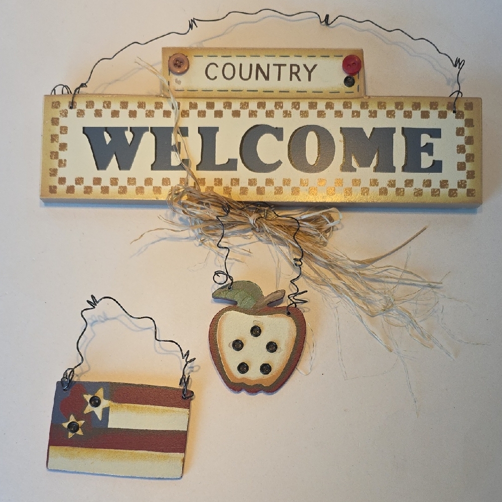 Vintage 1995 Tender Heart Treasures "Country Welcome" 3 Piece Sign